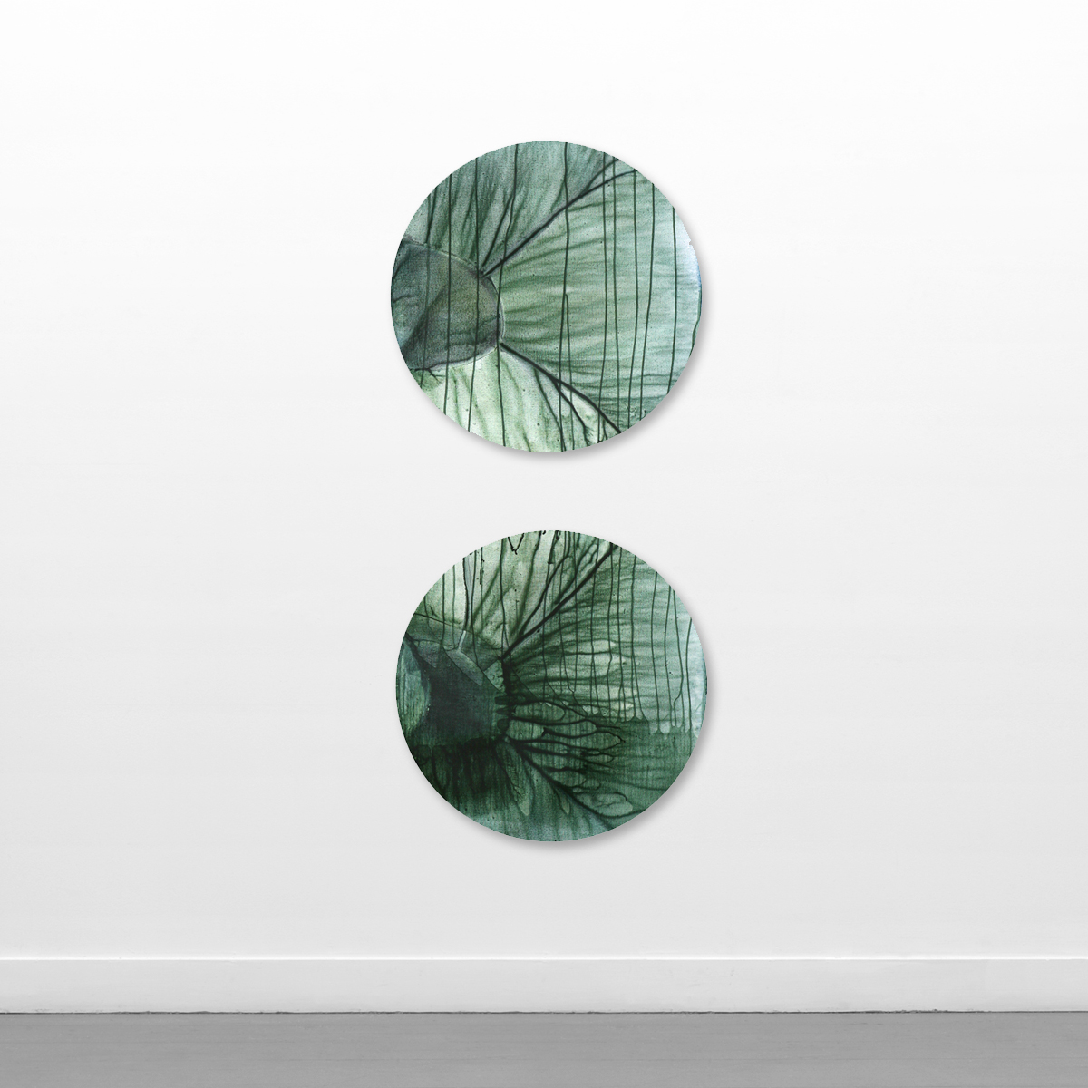 575 - blueish green double 800 mm each tondo acrylic on linen © Anita Levering 2013